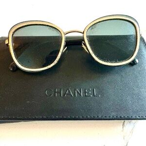 CHANEL Gold and Black Sunglasses